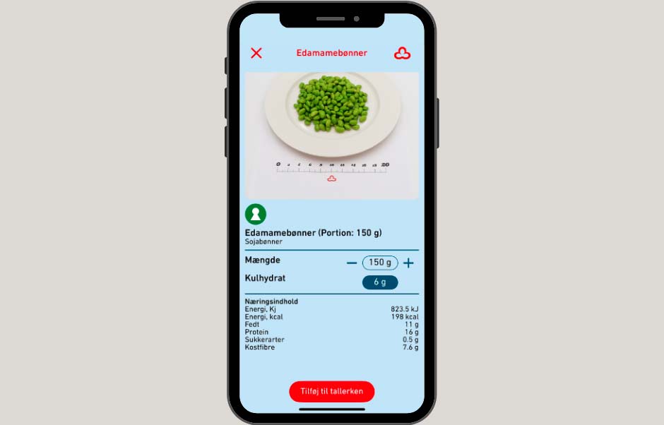 Billede af app, der hjælper med at beregne kulhydrater