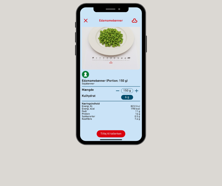 Billede af Diabetesforeningens app til at tælle kulhydrater