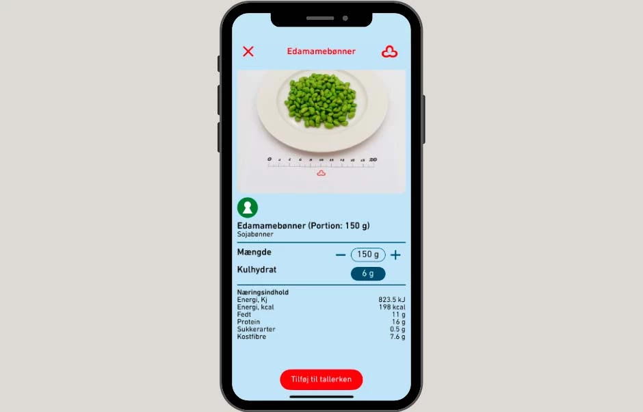 Billede af app, der hjælper med at beregne kulhydrater