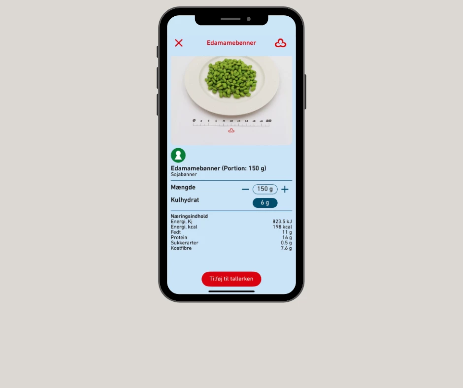Billede af Diabetesforeningens app til at tælle kulhydrater